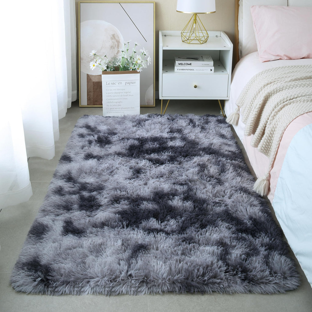 Pink Fluffy 4x6 Area Rugs for Bedroom Girls, Plush Washable Carpet