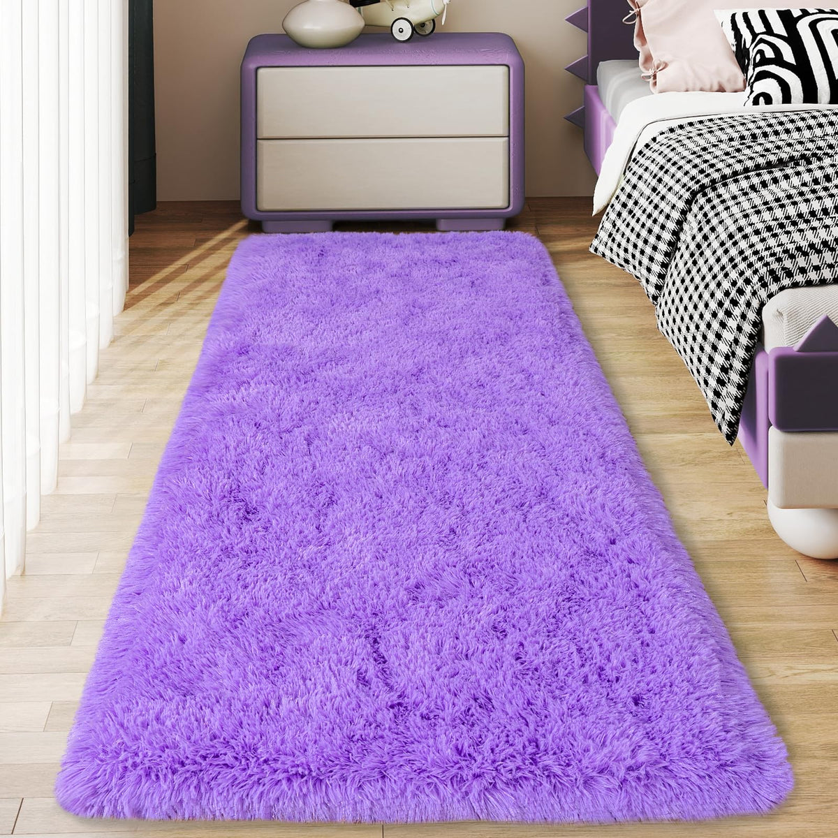 Ultra Soft Runner Rugs for Bedroom Hallways with Upgraded Non-Slip Rubber Backing & Thick Memory Sponge, 2x6 Feet Fluffy Shag Throw Area Rug for Bedside Dorm Dark Grey