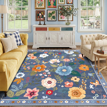 RELEANY Floral Washable 5x7 Area Rugs Pink
