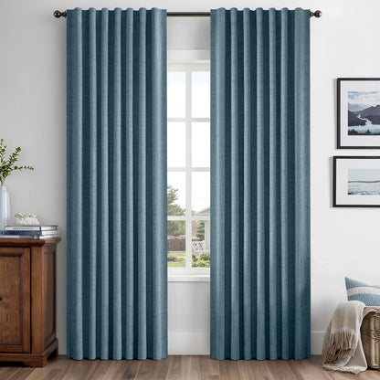 MIULEE 100% Blackout Linen Curtains for Bedroom 42 x 84 Inch Ivory 2 Panels
