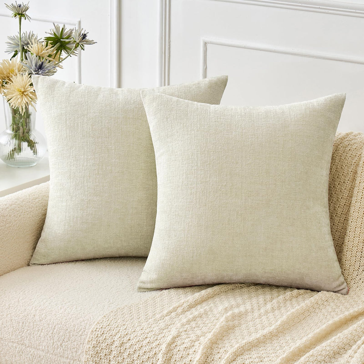 MIULEE Soft Chenille Throw Pillow Covers Sage Green 18x18 Inch Pack of 2
