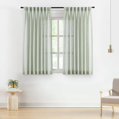 Vision Home Natural Linen Pinch Pleated Semi Sheer Curtains 42Wx90Lx2