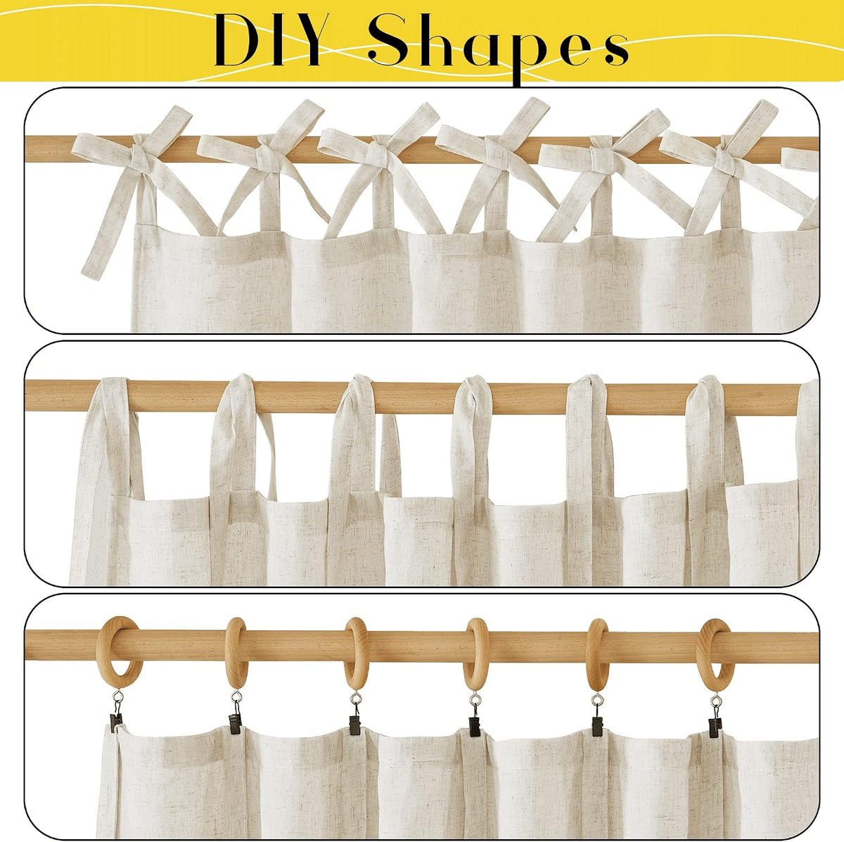 NICETOWN Thick Linen Curtains 84 inch Length 2 Panels Set, Tie Top Light Filtering Curtains Semitransparent Linen Burlap Drapes Privacy for Bedroom/Princess Room, W52 x L84, Natural