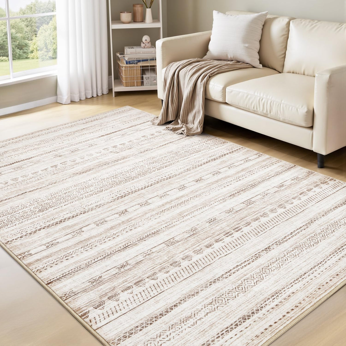 5x7 Area Rugs for Living Room Machine Washable Rug Distressed Indoor Carpet Neutral Moroccan Boho Rug Ultra Soft Area Rug for Bedroom Dining Room Playroom Office, Grey