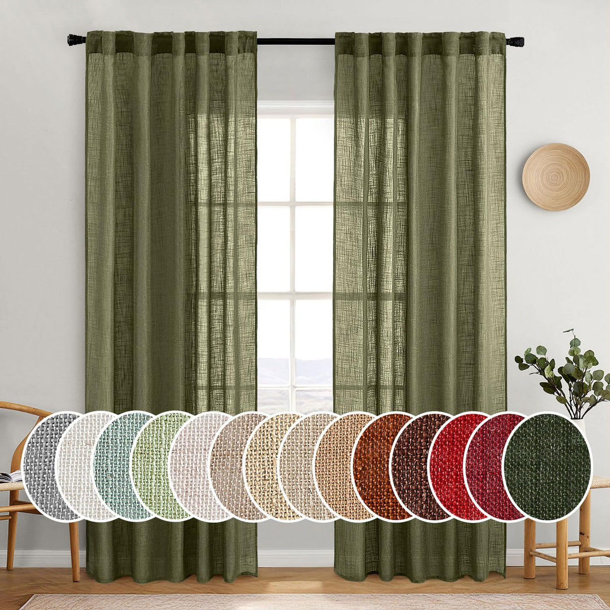 MIULEE Natural White Linen Curtains 52x84 Inch Long for Bedroom Living Room