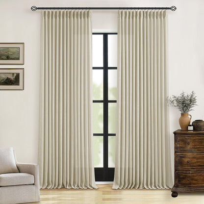 TWODRAPES Natural Pinch Pleated Linen Semi Sheer 84 Inch Curtains 2 Panels