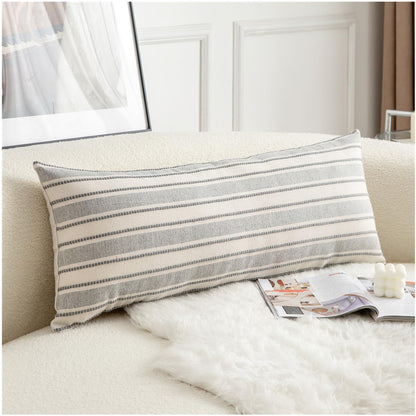 Cethom Decorative Boho Throw Pillow Covers, Farmhouse Textured Pillow Case, 18 x 18 Inch Set of 2, Chair Sofa Bedroom Living Room Home Decor Couch Cushion Case, Classic Blue and Beige Striped