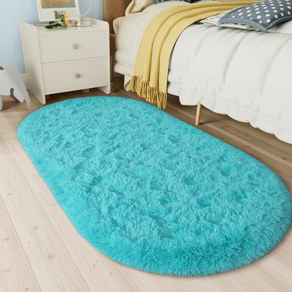LOCHAS Bedroom Rug 2.6' x 5.3', Grey Fluffy Shaggy Area Rug for Kids Room