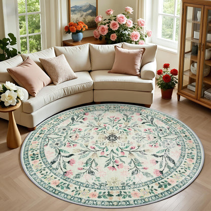 PLHXFR 8x10 Area Rug Living Room: Floral Washable Boho Carpet Dark Green