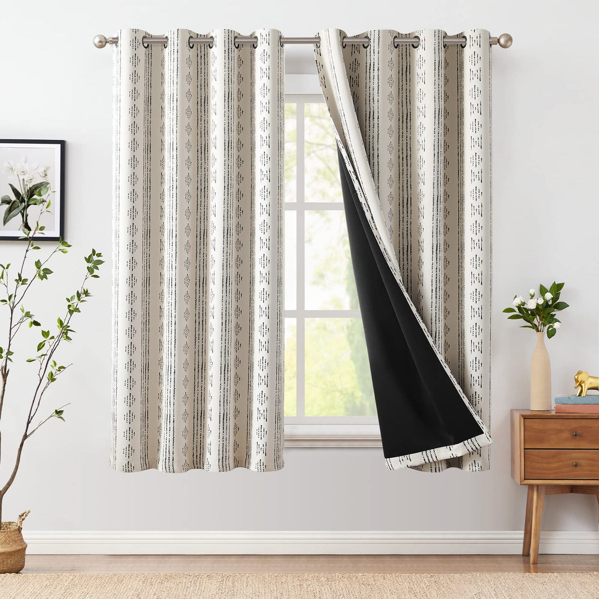 jinchan Boho Blackout Curtains 63 Inch Length Moon Phase Printed Drapes