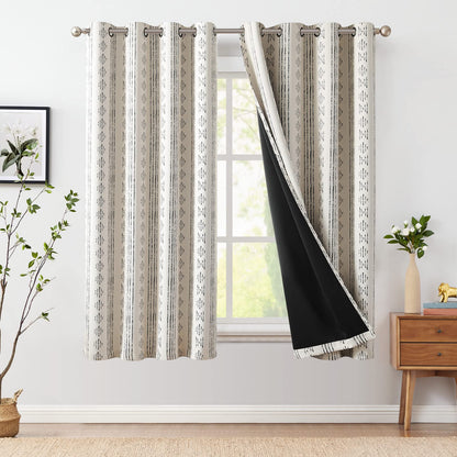 jinchan Boho Blackout Curtains 63 Inch Length Moon Phase Printed Drapes