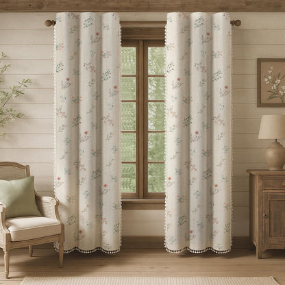 Boho Floral 100% Blackout Curtains 84 Inch 2 Panels Linen Texture