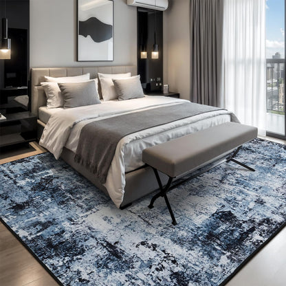 Rugflix 8x10 Area Rug for Living Room, Washable Navy Blue Dark Black Carpet
