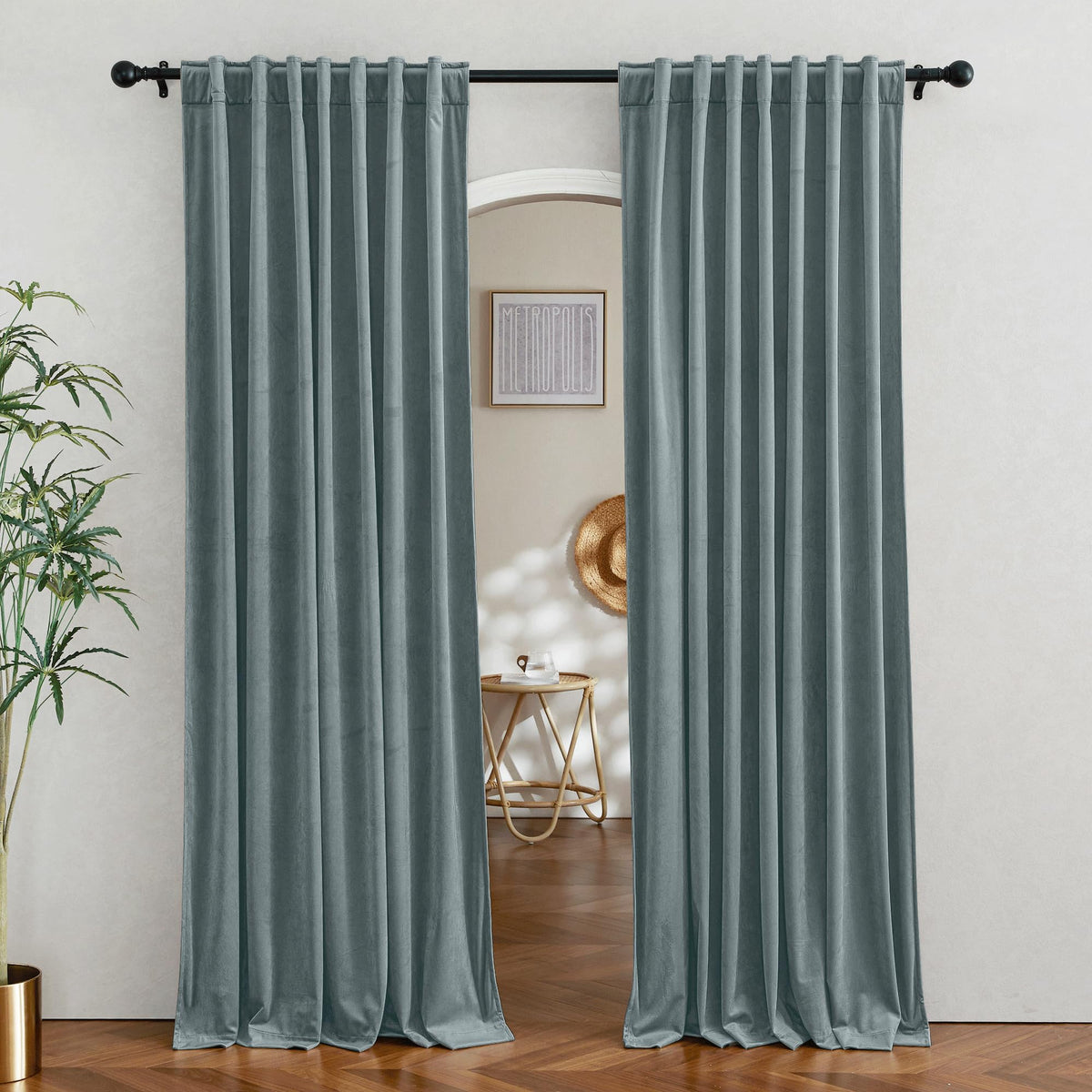RYB HOME Blue Velvet Blackout Curtains for 84 inches Bedroom Living Room