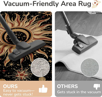 Vacuum-Friendly, 5x7 Washable Area Rug, Black Gold Beige Red