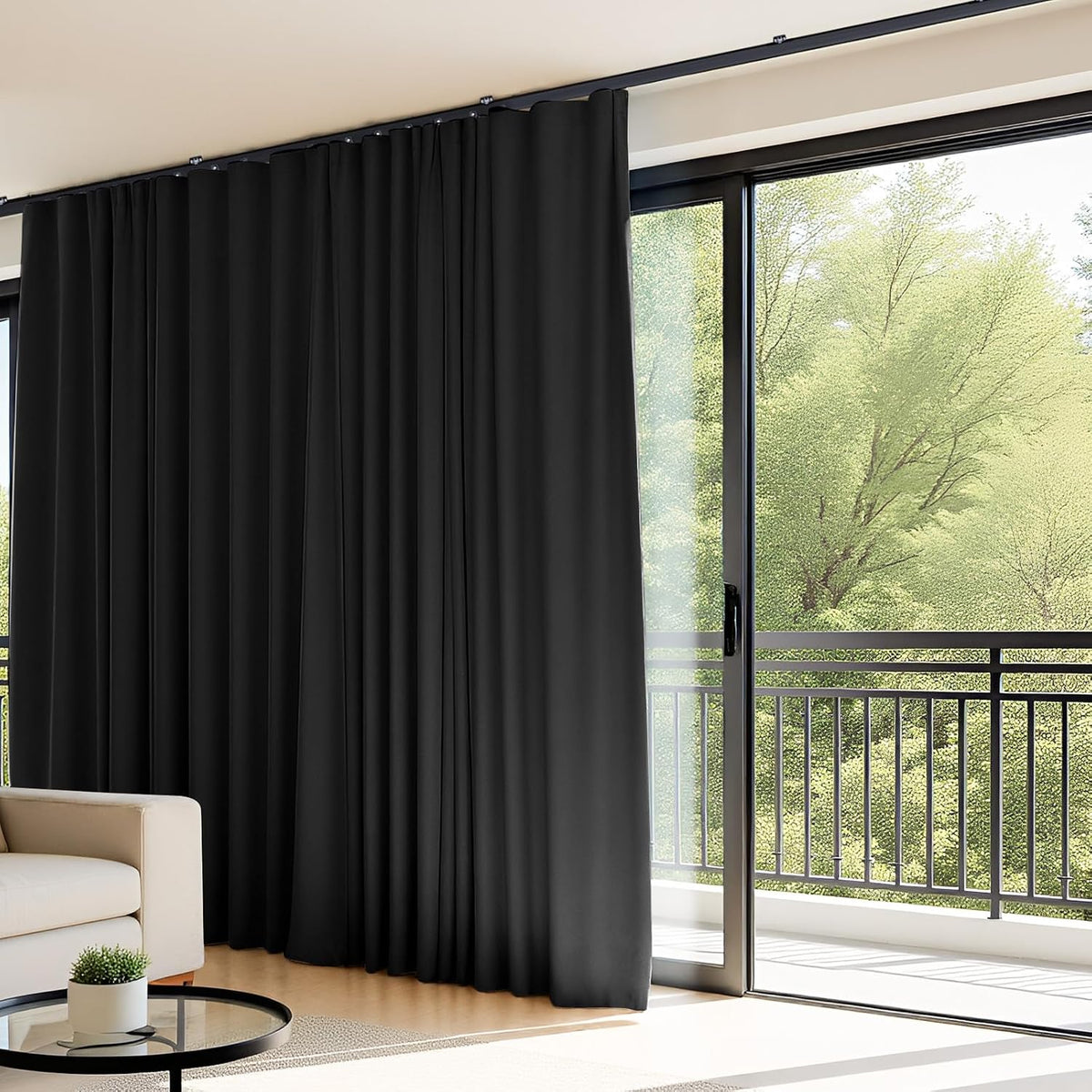Room Divider Curtains Flexible Ceiling Tracks Set Curtain Track Ceiling Mount Blackout Curtain for Living Room Bedroom Ceiling Curtain Rod Privacy Dividers Panels W100 x H84 Black Drape & Black Rail