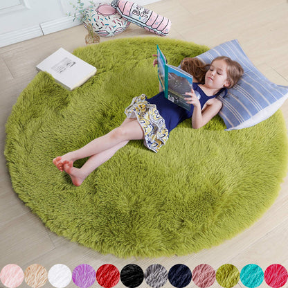 Amdrebio Pink Circle Round Fluffy Area Rug 4Ft for Girls Bedroom Kids Room