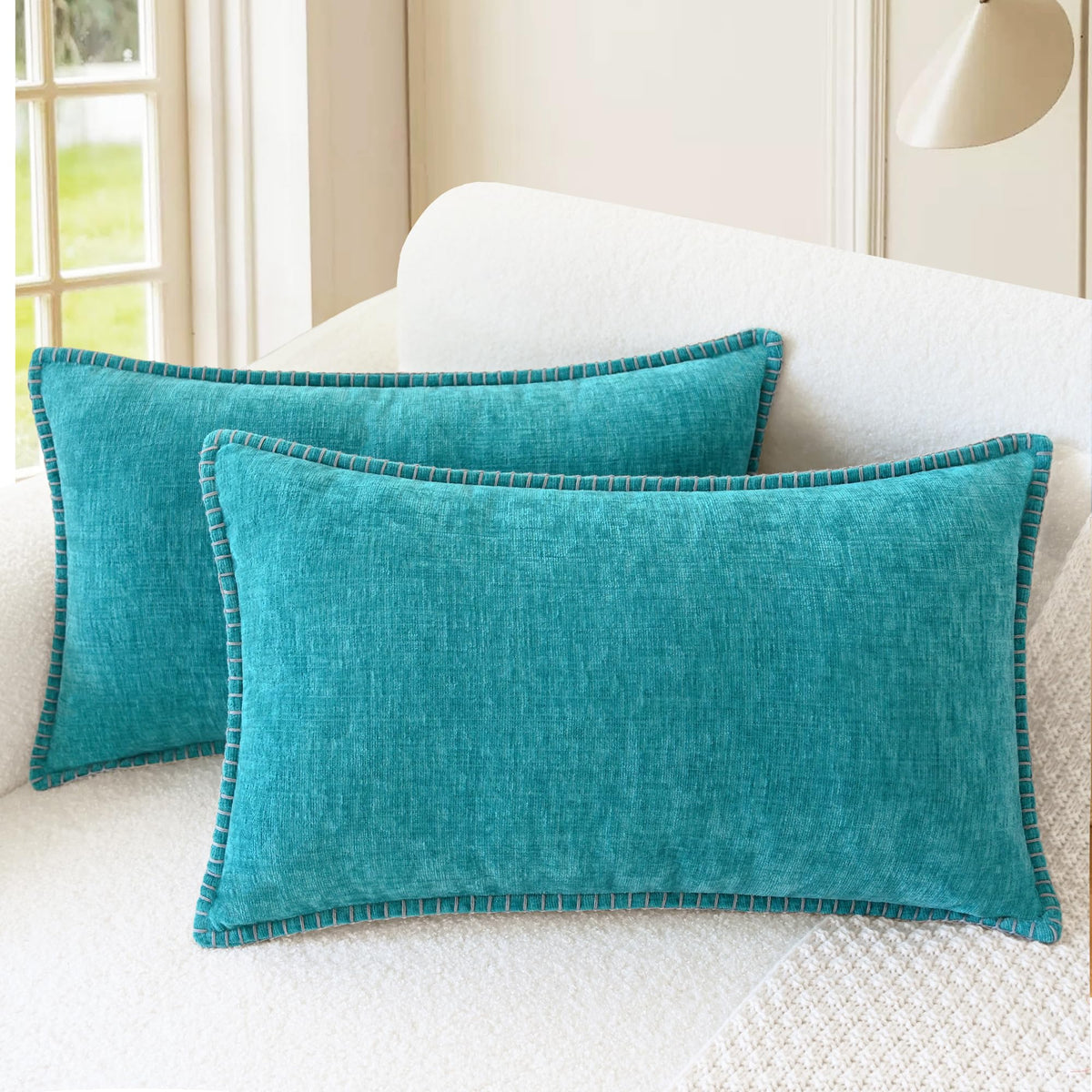 CaliTime Decorative Couch Throw Pillow Covers 18 X 18 Inches Smoke Blue