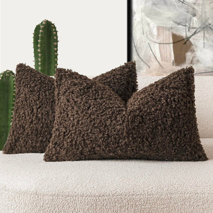 Foindtower Decorative Fuzzy Faux Fur Throw Pillow Covers 24x24 Inch Oatmeal
