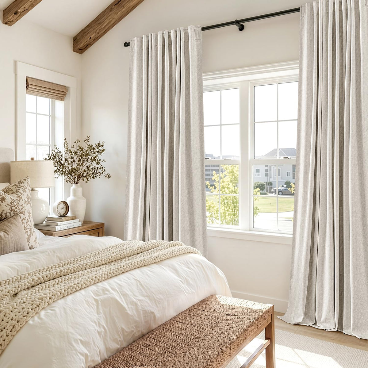 MIULEE 100% Blackout Linen Curtains for Bedroom 40W x 84L Cream 2 Panels