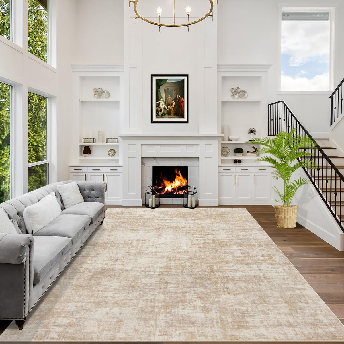 8x10 Area Rugs for Living Room: Washable Abstract Black Grey Gold Carpet