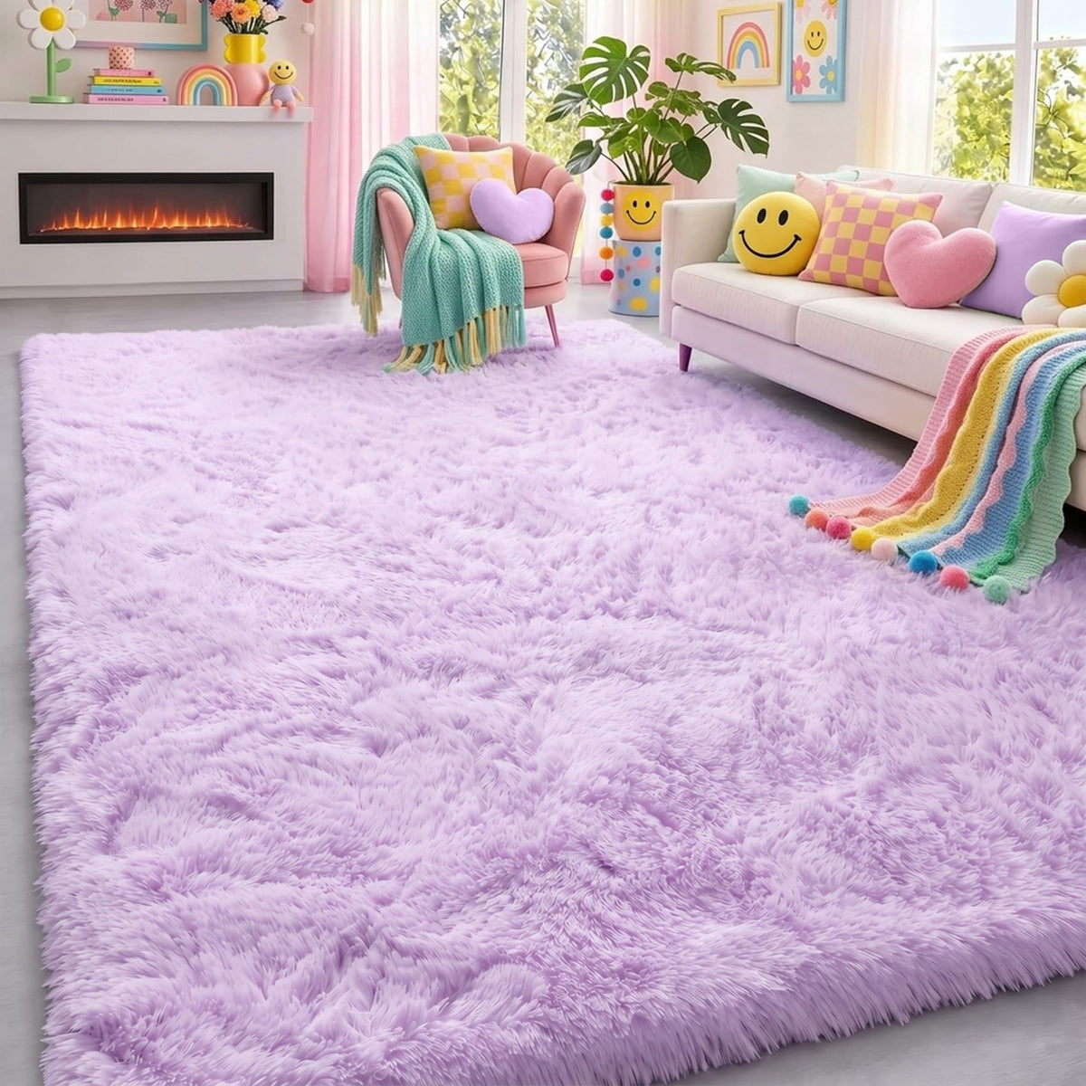 Fluffy Grey Rug for Bedroom 4x6, Modern Area Rugs for Kids Room Living Room