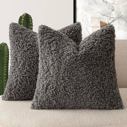 Foindtower Decorative Fuzzy Faux Fur Throw Pillow Covers 24x24 Inch Oatmeal