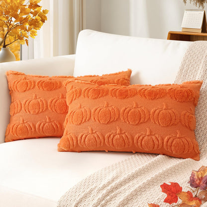 Artscope Fall Pillow Covers 18 x 18 Set of 2 Decorative Autumn Harvest Holiday Pumpkin Throw Pillow Cases Soft Plush Faux Fur Couch Cushion Case for Farmhouse Halloween Sofa Bed Room Home Decor-Rust