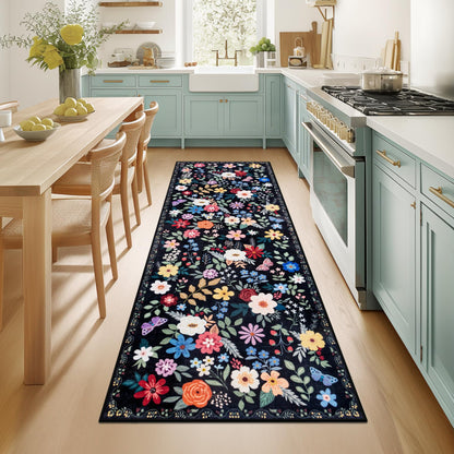 PLHXFR 8x10 Area Rug Living Room: Floral Washable Boho Carpet Dark Green