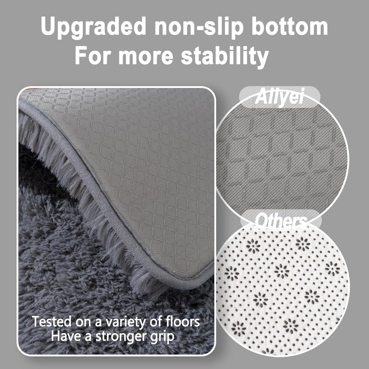 Ultra Soft Runner Rugs for Bedroom Hallways with Upgraded Non-Slip Rubber Backing & Thick Memory Sponge, 2x6 Feet Fluffy Shag Throw Area Rug for Bedside Dorm Dark Grey