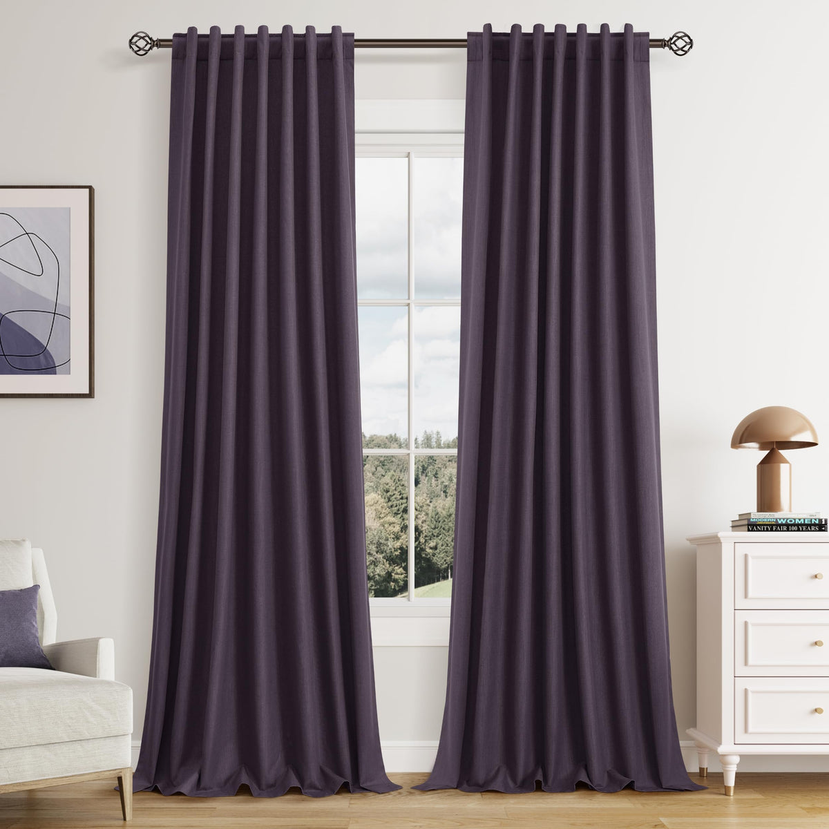 Guken Cream Linen Blackout Curtains 84 Inch Length 2 Panels Set for Living Room Bedroom Back Tab Thermal Insulated 100% Black Out Drapes Room Darkening Window Curtain Ivory Natural Beige