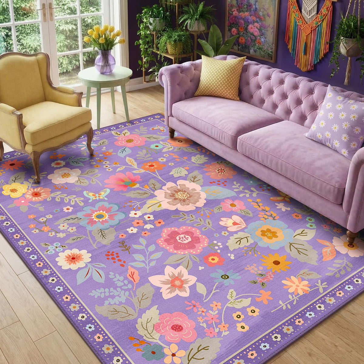 RELEANY Floral Washable 5x7 Area Rugs Pink