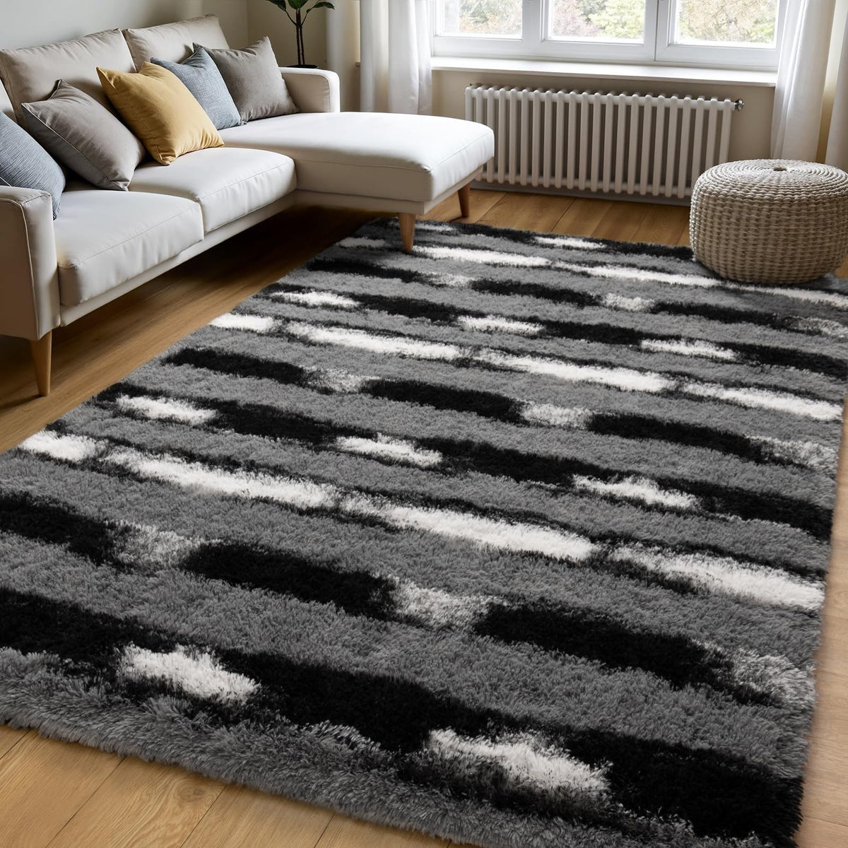 Zentavio 5x8 Area Rugs for Bedroom Fluffy Rugs for Living Room Carpet Large Fuzzy Soft Shag Aesthetic Plush High Pile Gray Throw Rug for Nursery Kids Room Dorm Waved Grey