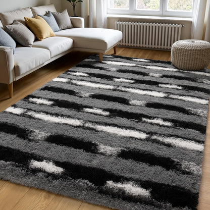 Zentavio 5x8 Area Rugs for Bedroom Fluffy Rugs for Living Room Carpet Large Fuzzy Soft Shag Aesthetic Plush High Pile Gray Throw Rug for Nursery Kids Room Dorm Waved Grey