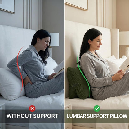 Pat. Pend. Corduroy Ergonomic Lumbar Support Pillow for Sitting Support, Triangle Back Cushion for Sofa, Armchair & Bed, Washable Cover, Avocado Green