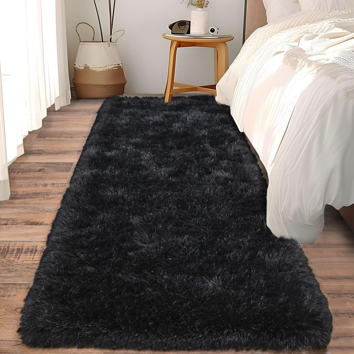 Ultra Soft Runner Rugs for Bedroom Hallways with Upgraded Non-Slip Rubber Backing & Thick Memory Sponge, 2x6 Feet Fluffy Shag Throw Area Rug for Bedside Dorm Dark Grey