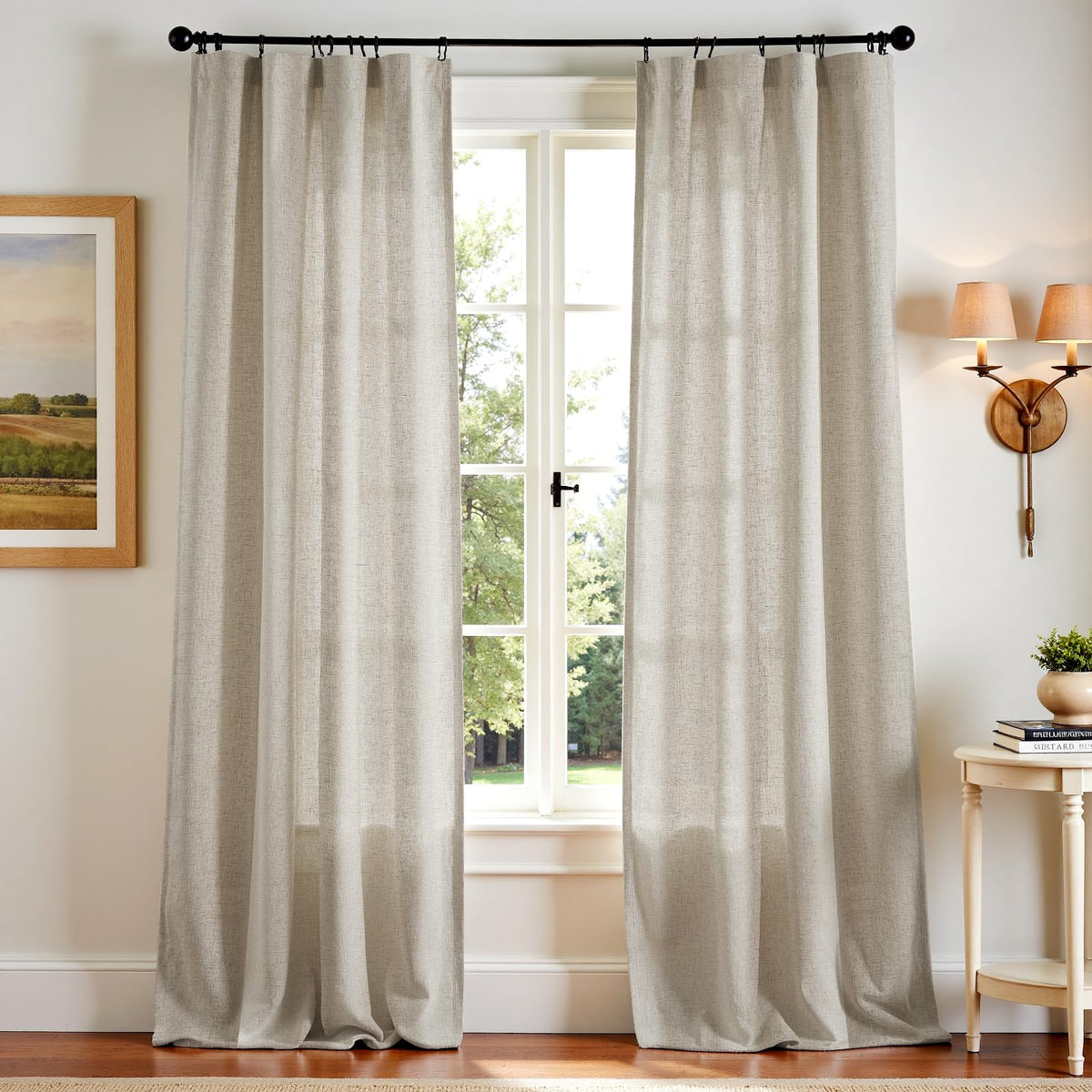 jinchan Linen Curtains Light Filtering Back Tab 50x96 Inch 2 Panels Beige