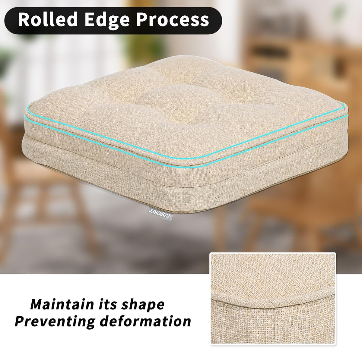 GOFORIT Chair Cushions,Tufted Shredded Memory Foam Chair Pads, Non-Slip Seat Cushions with Removable Cover, 16'' x 16'', Beige