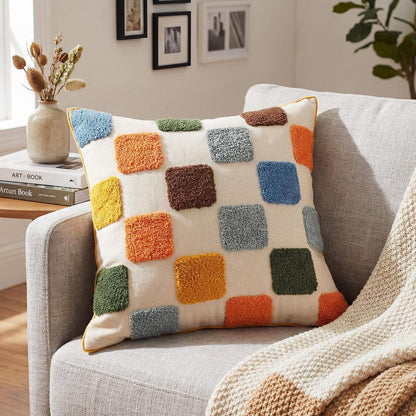 Mindsoft 2 Pcs Embroidered Throw Pillow Covers 18x18,Geometric,Colorful