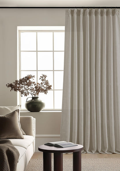 TWODRAPES Natural Pinch Pleated Linen Semi Sheer 84 Inch Curtains 2 Panels
