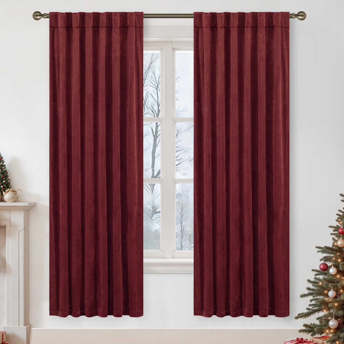 LAMIT Olive Green Velvet Curtains 84 Inch Length for Living Room, 2 Panels