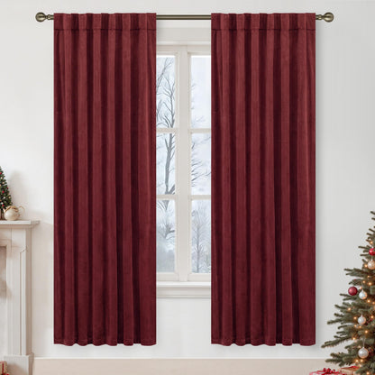 LAMIT Olive Green Velvet Curtains 84 Inch Length for Living Room, 2 Panels