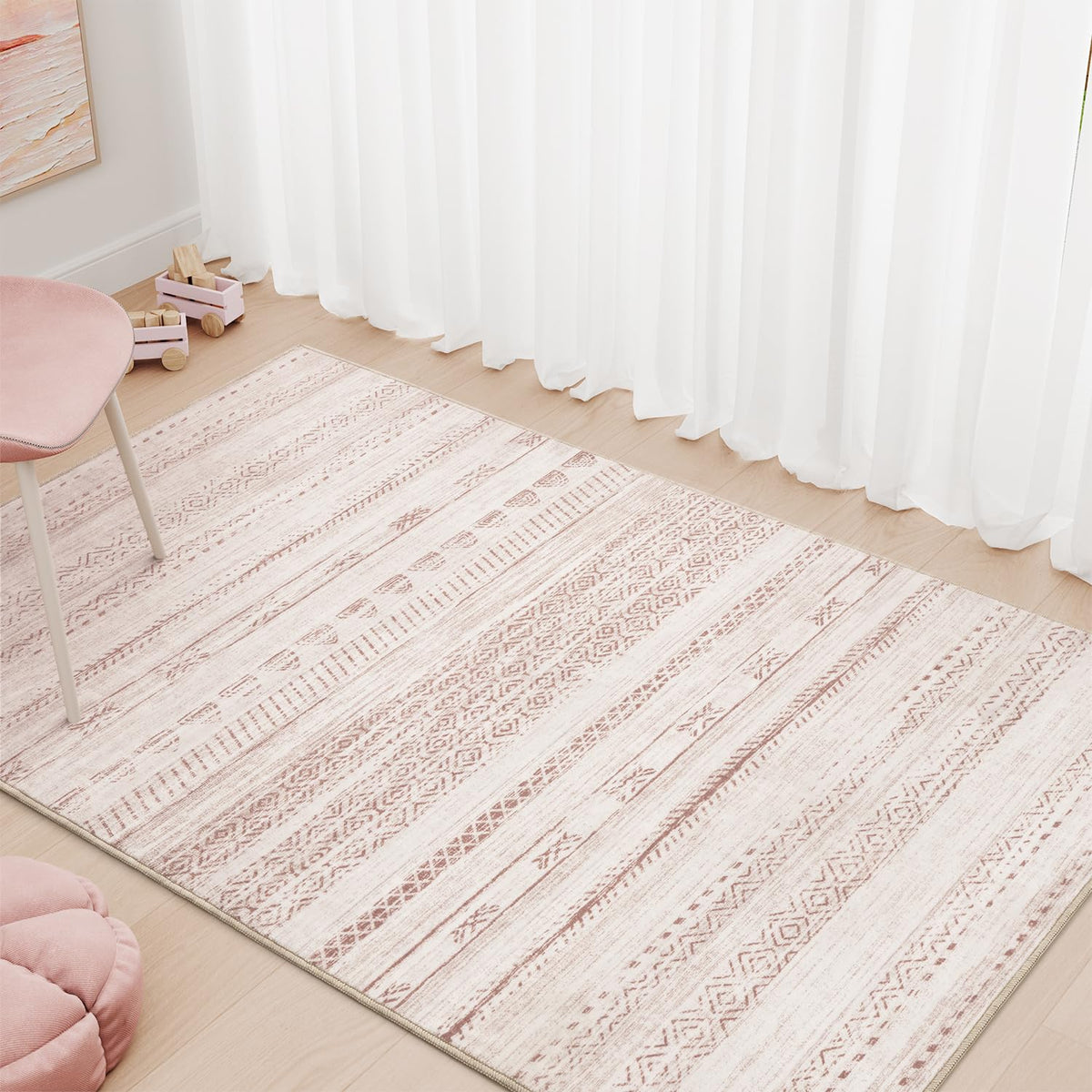 5x7 Area Rugs for Living Room Machine Washable Rug Distressed Indoor Carpet Neutral Moroccan Boho Rug Ultra Soft Area Rug for Bedroom Dining Room Playroom Office, Grey