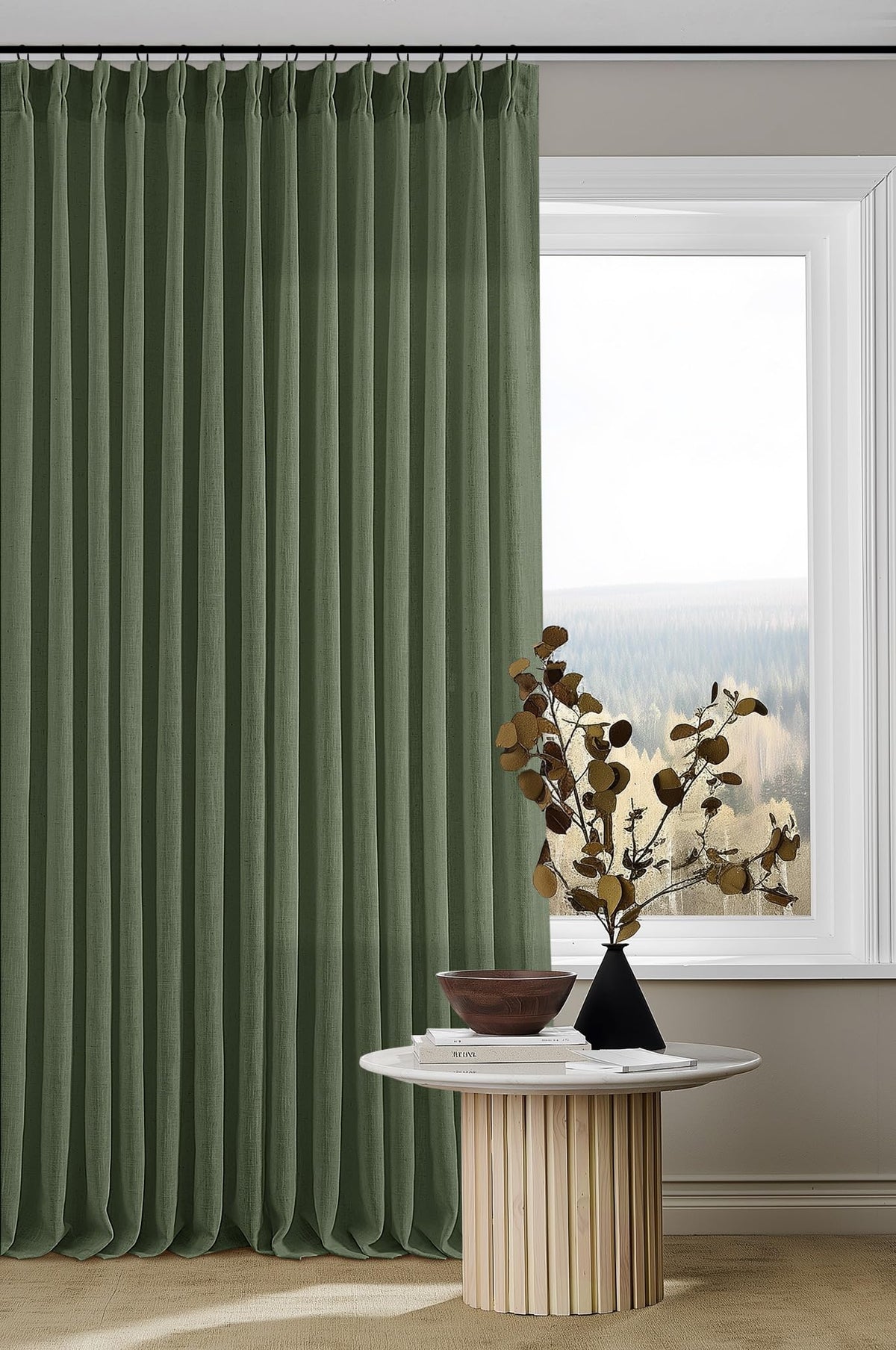 TWODRAPES Natural Pinch Pleated Linen Semi Sheer 84 Inch Curtains 2 Panels