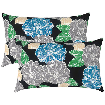 LVTXIII Set of 2 Patio Lumbar Pillows, 12" x 20" Fade Resistant Outdoor Lumbar Pillow with Inners, Fluffy Decorative Garden Lumbar Cushions for Home Patio Coach Sofa Use, Jacobean Black