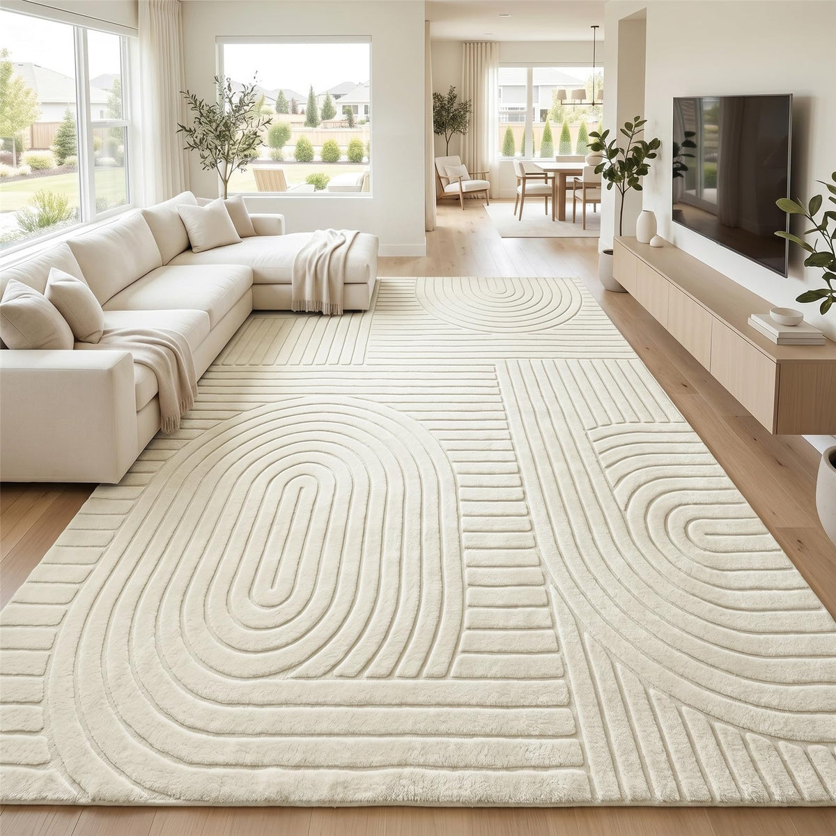 Beige Solid Area Rug 8x10, Washable Rugs for Living Room Bedroom