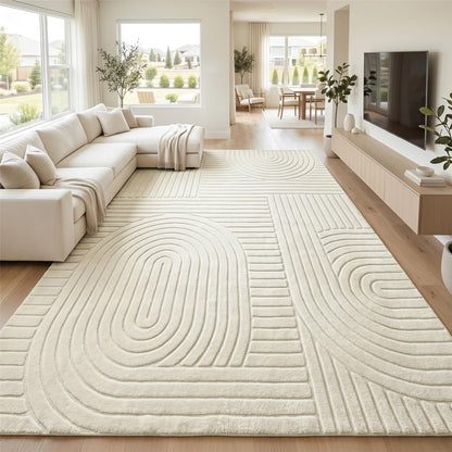 Beige Solid Area Rug 8x10, Washable Rugs for Living Room Bedroom