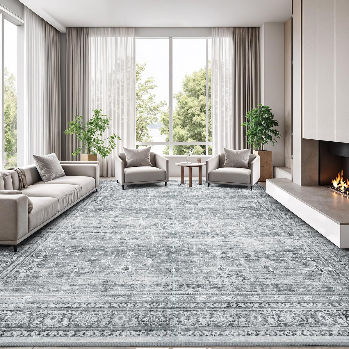 8x10 Area Rugs for Living Room Green Washable Non-Slip Large Carpet