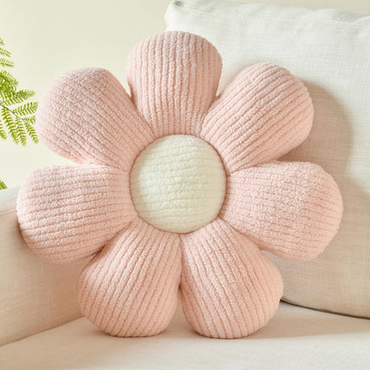 Flower Shaped Pillow, Daisy Decorative Throw Seat Cushion, 14.9" Ivory
