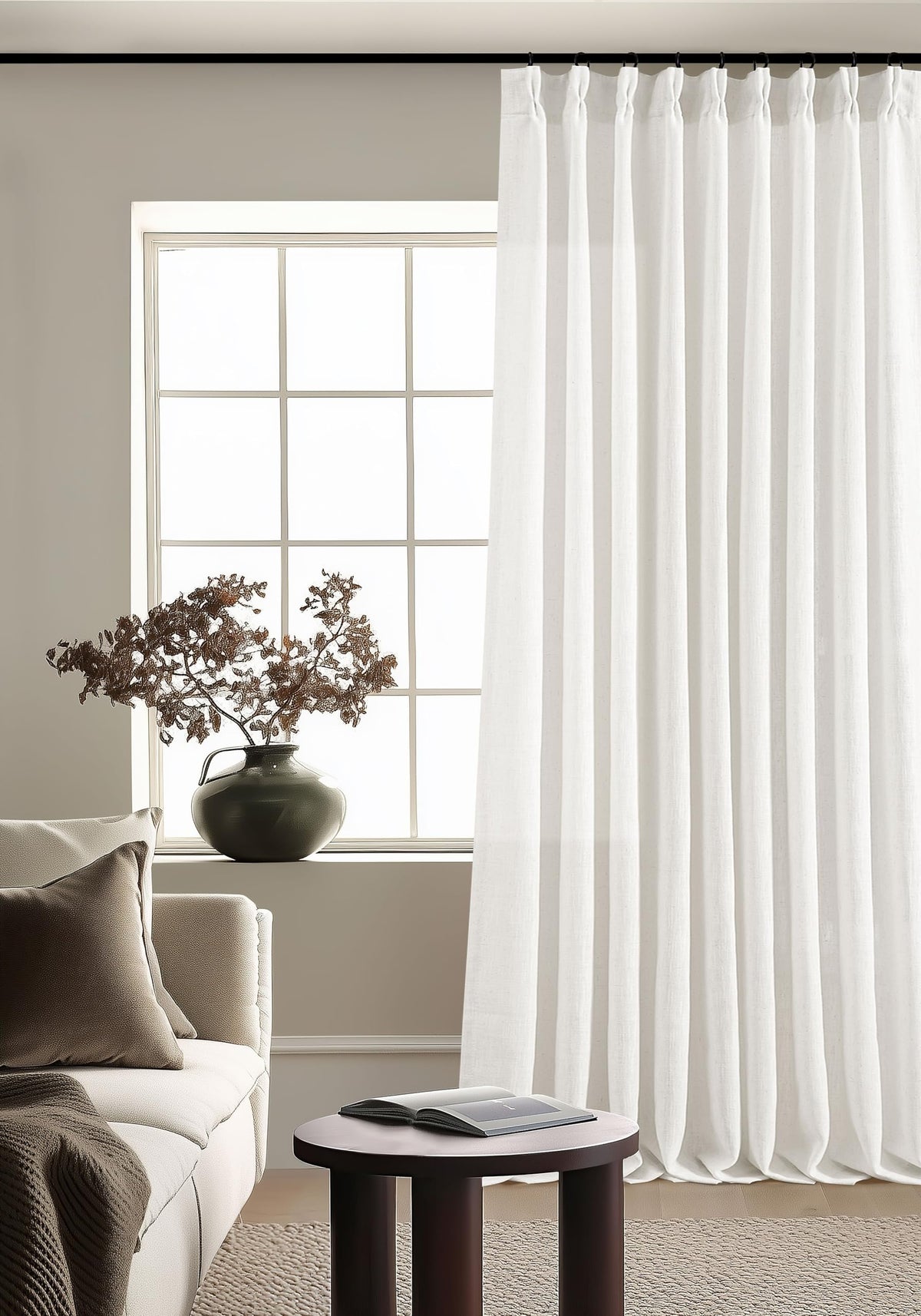 TWODRAPES Natural Pinch Pleated Linen Semi Sheer 84 Inch Curtains 2 Panels